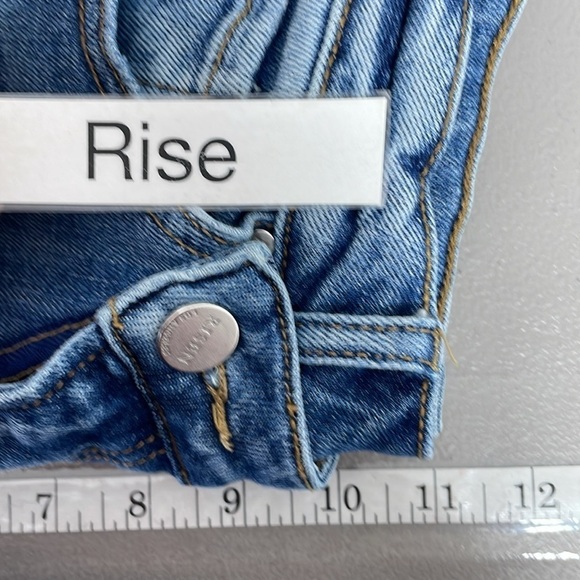 Risen Jeans Women's Juniors 1 / 25 Blue Crossover Distressed Denim Straight Leg - Picture 12 of 13